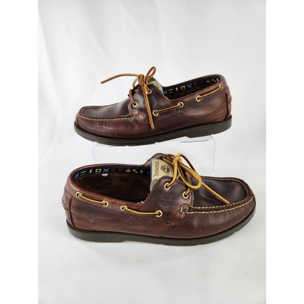 Timberland Classic 2 Eye Boat Shoes Men 9.5 Wide Brown Leather Deck Earthkeepers